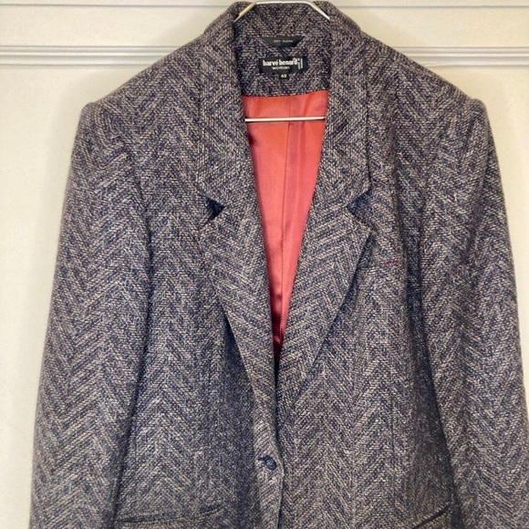 Vintage Harvé Benard Plus Size Brown and Gray Herringbone Wool Blazer - Picture 2 of 14